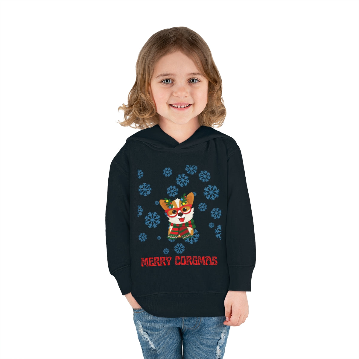 Merry Corgmas Toddler Pullover Fleece Hoodie