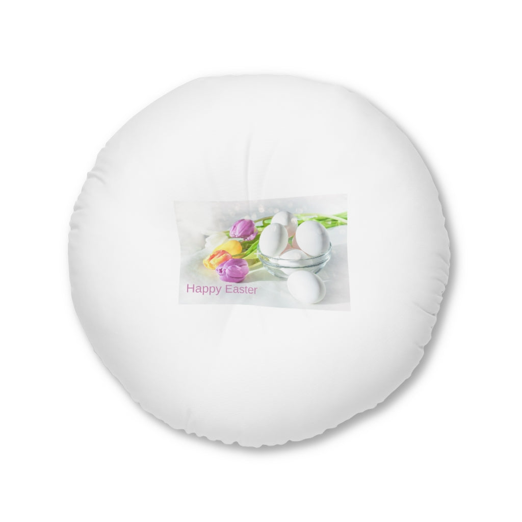 Happy Easter Tufted Floor Pillow, Round