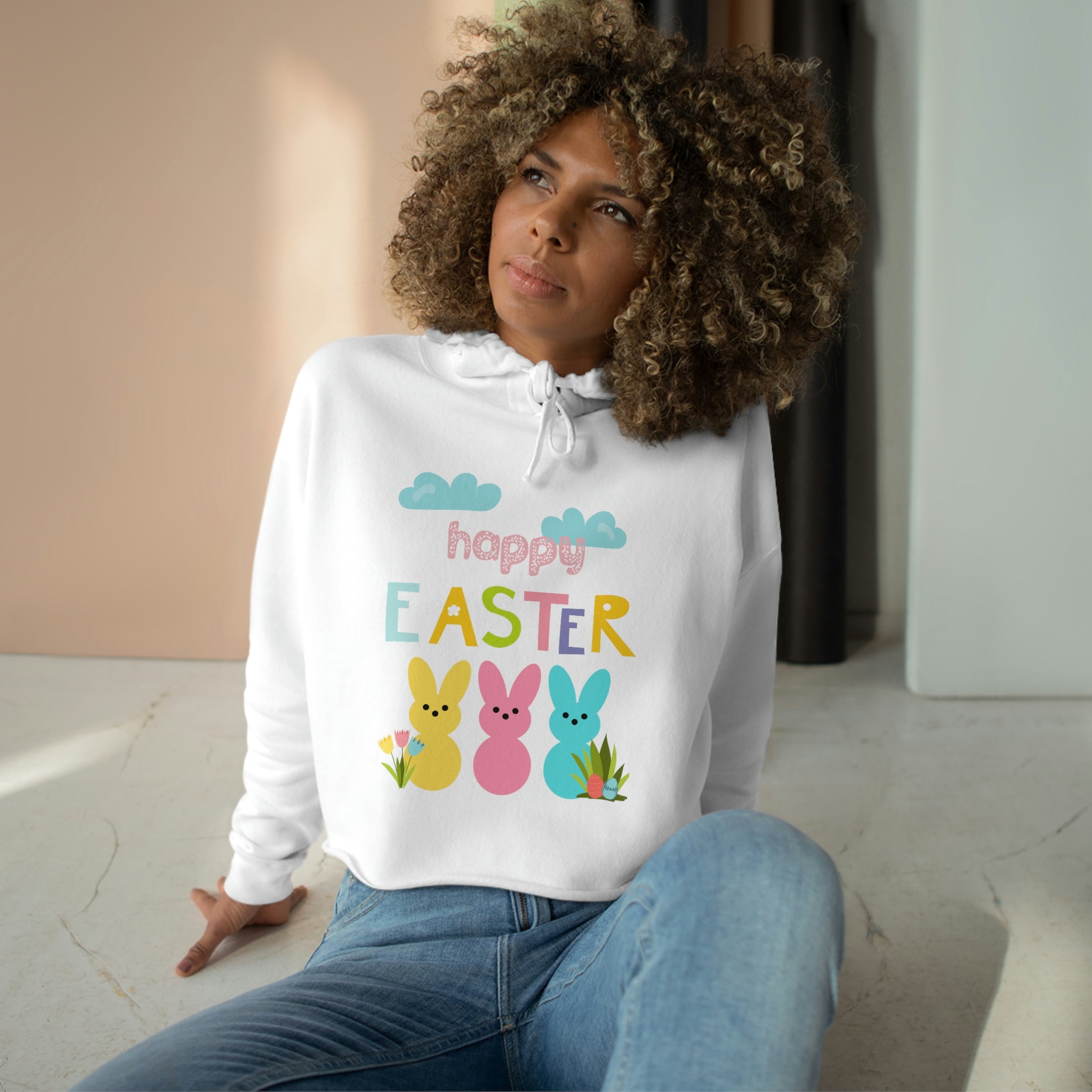 Happy Easter Bunny Crop Hoodie