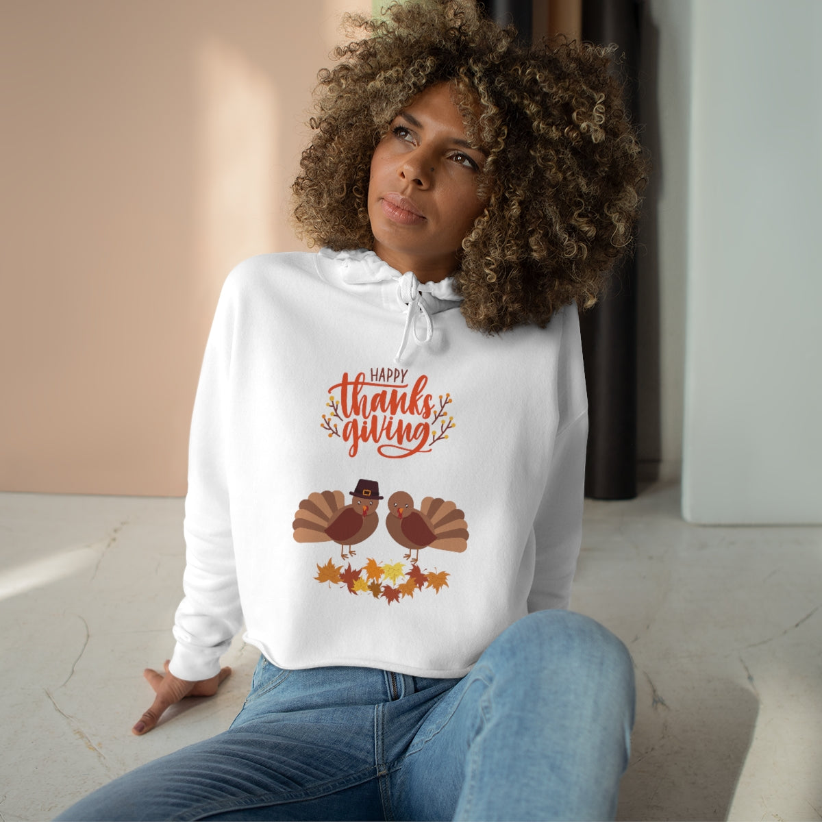 Cute Thanksgiving Turkey Pilgrim Crop Hoodie