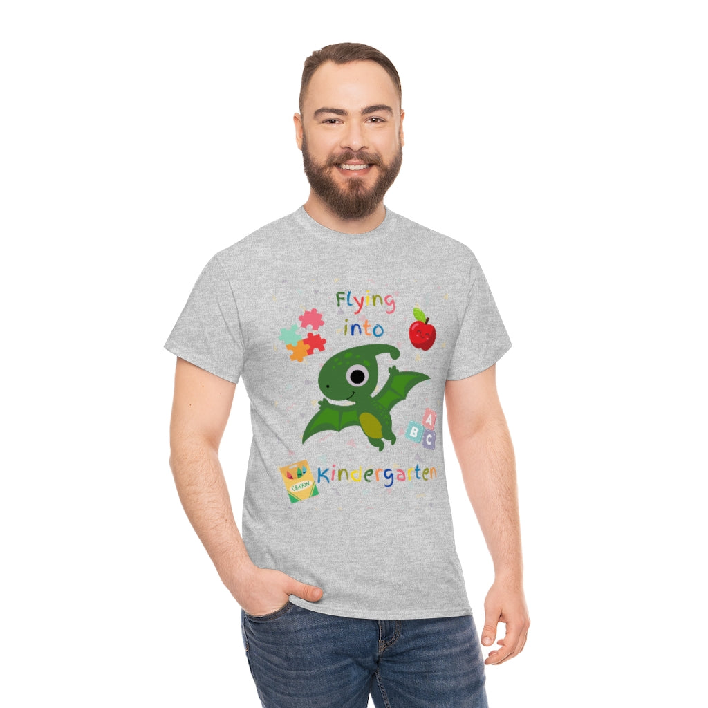 Flying Into Kindergarten Unisex Heavy Cotton Tee