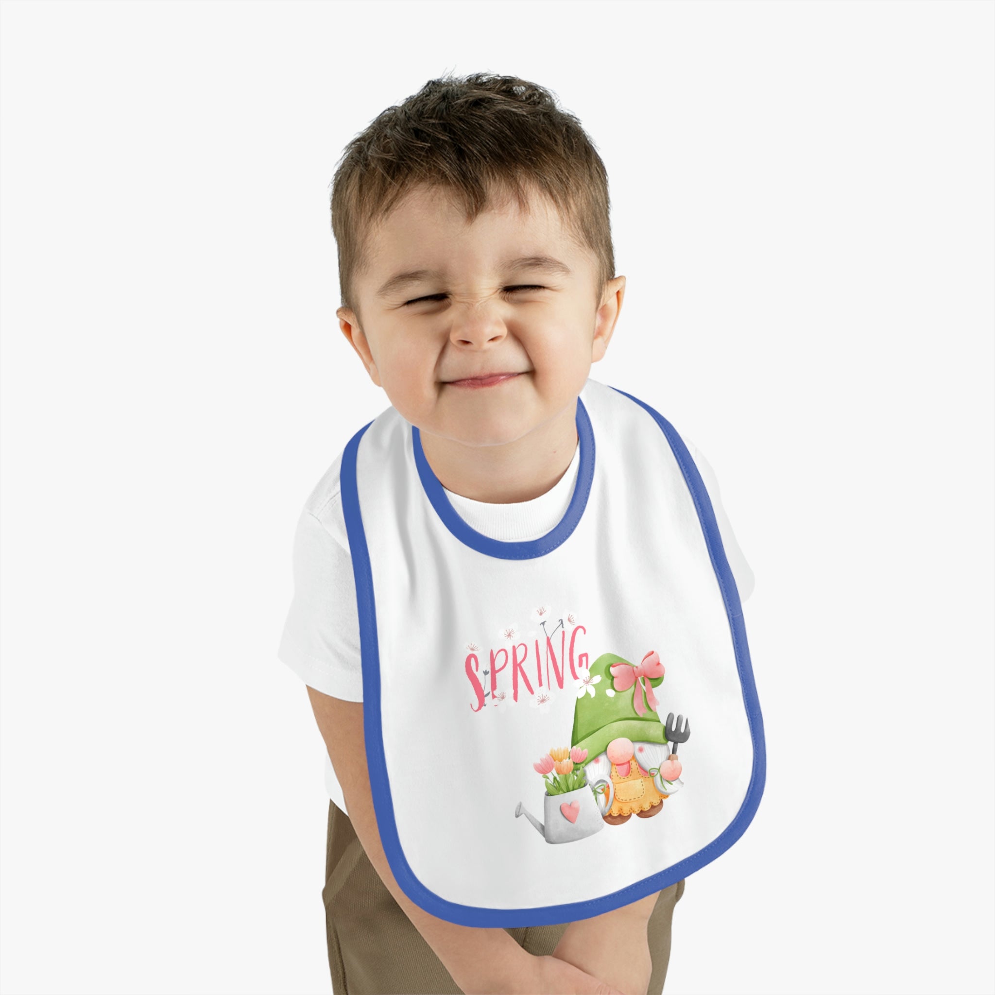 Gnome Happy Spring Baby Contrast Trim Jersey Bib