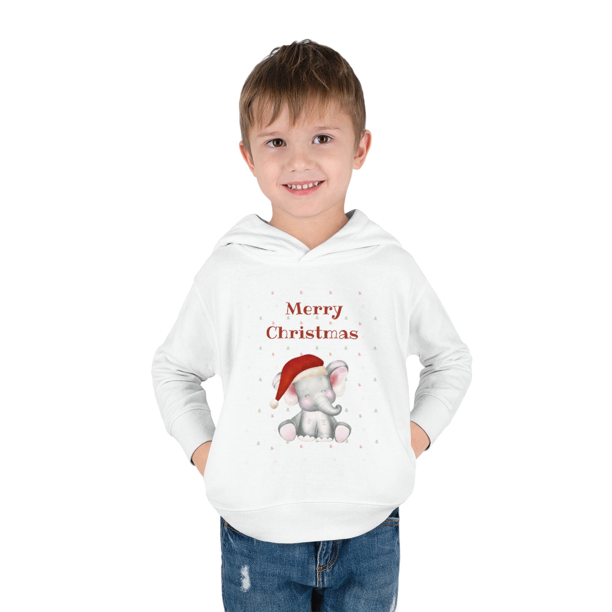 Cute Christmas Elephant Toddler Pullover Fleece Hoodie
