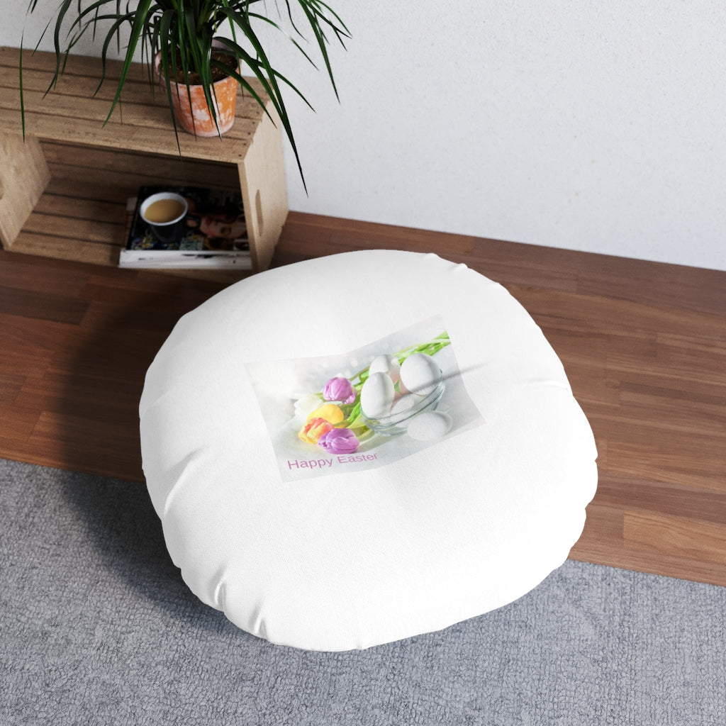 Happy Easter Tufted Floor Pillow, Round