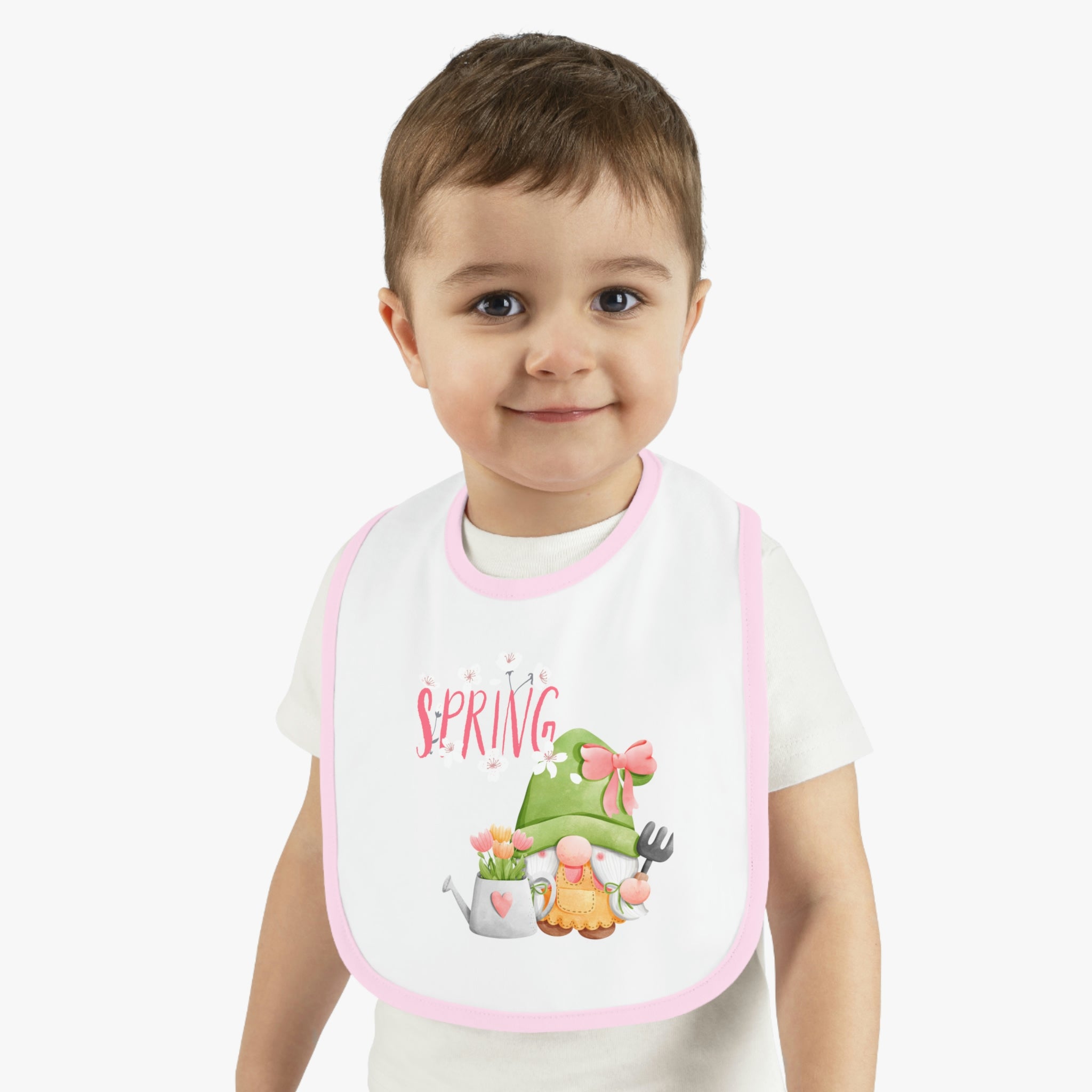 Gnome Happy Spring Baby Contrast Trim Jersey Bib