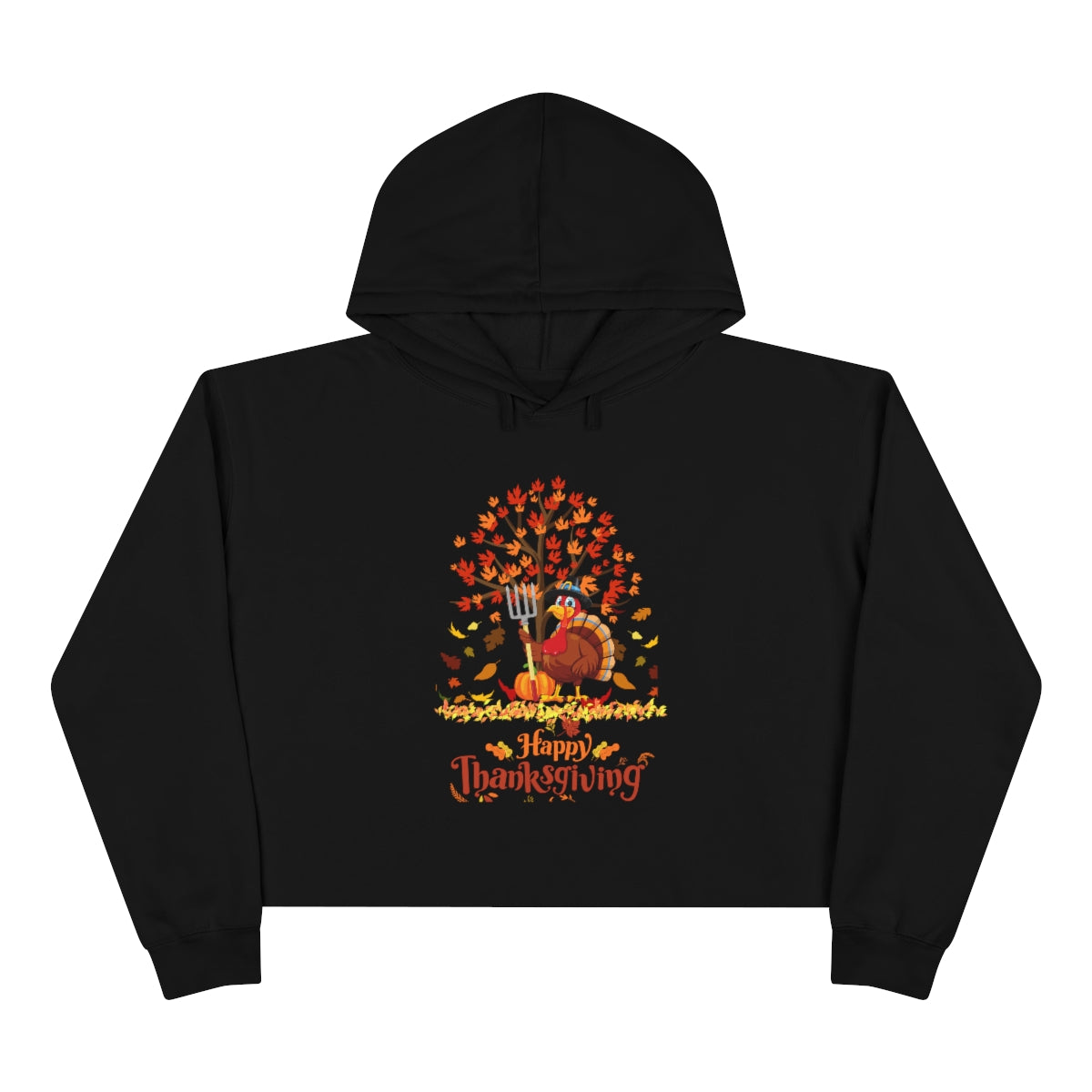 Happy Thanksgiving Turkey Pilgrim Crop Hoodie