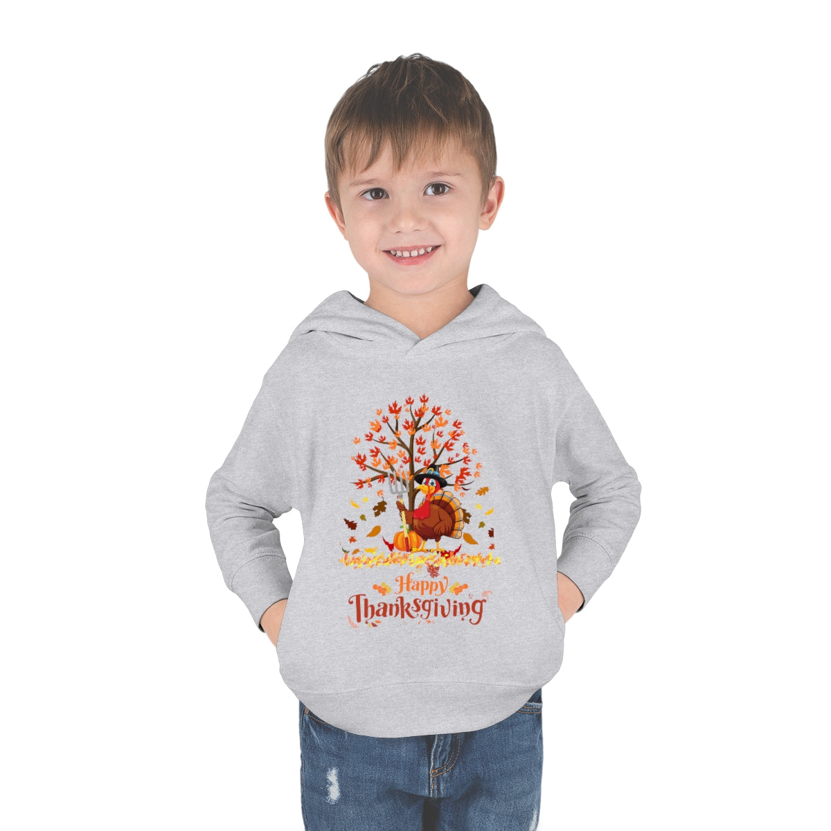 Happy Thanksgiving Turkey Pilgrim Toddler Pullover Fleece Hoodie