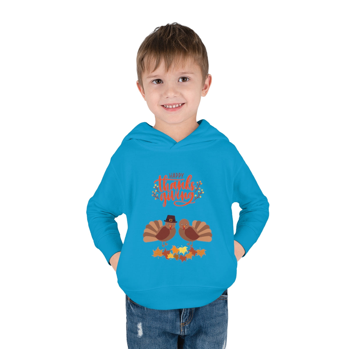 Cute Thanksgiving Turkey Pilgrim Toddler Pullover Fleece Hoodie