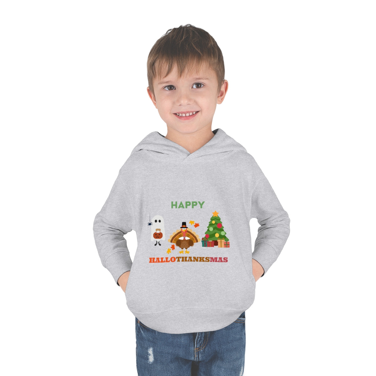 Happy Hallothanksmas Toddler Pullover Fleece Hoodie