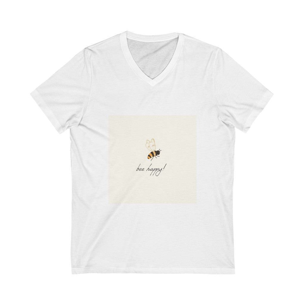 Bee Happy Unisex Jersey Short Sleeve V-Neck Tee