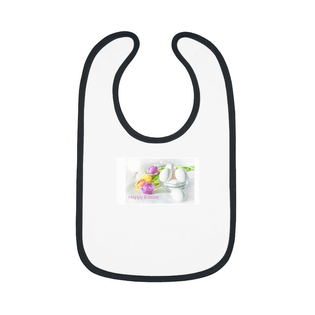 Happy Easter Baby Contrast Trim Jersey Bib