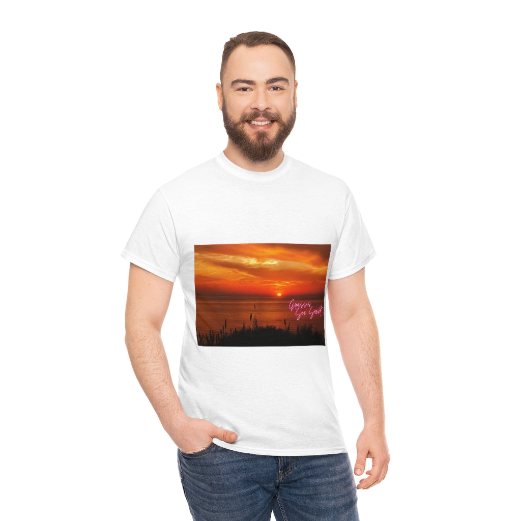 Grasses Sea Sunset Unisex Heavy Cotton Tee