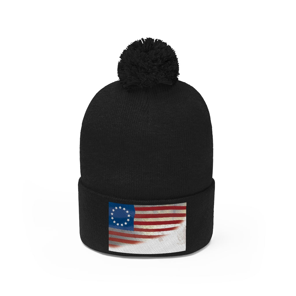 US Flag Pom Pom Beanie