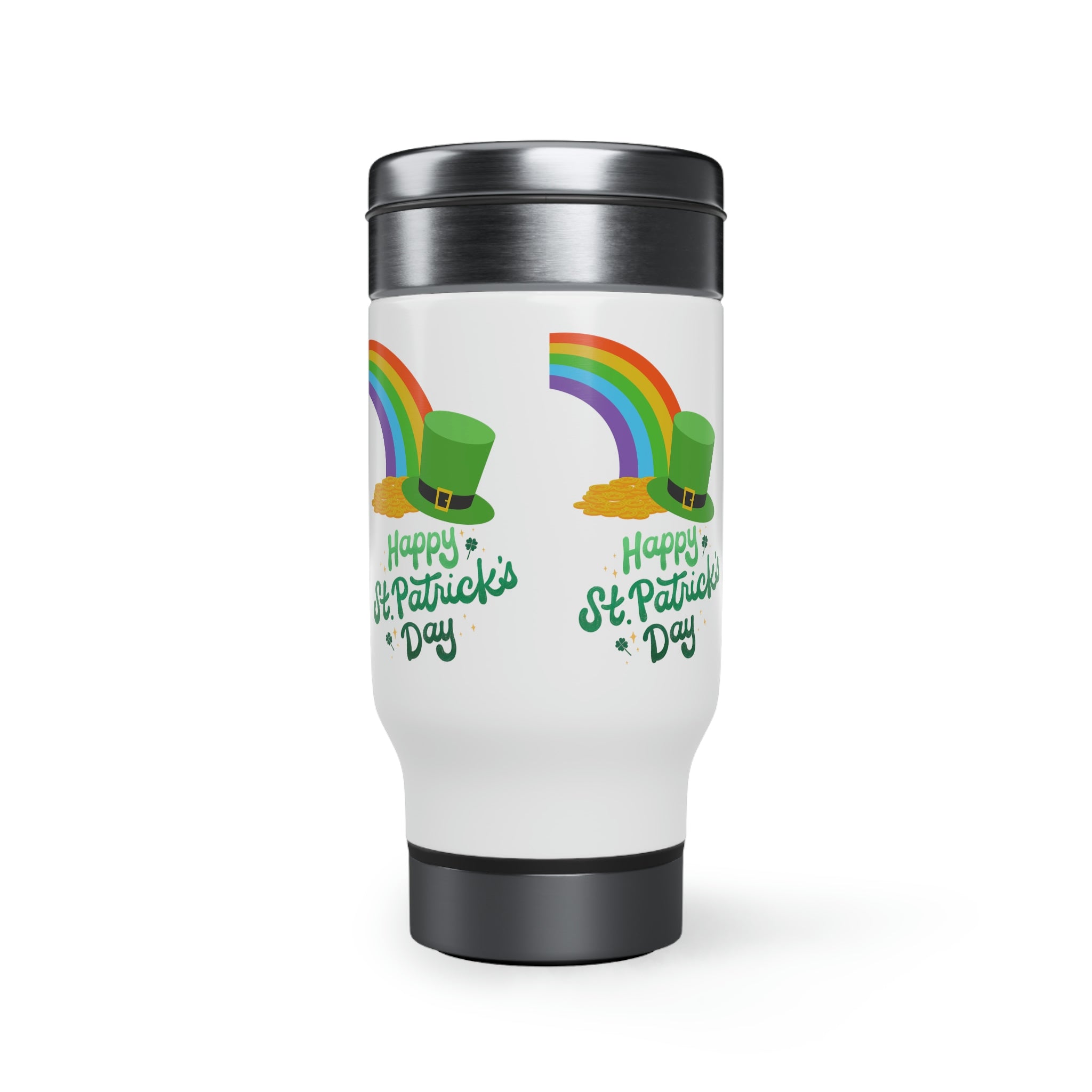 Happy Saint Patrick's Day Stainless Steel Travel Mug with Handle, 14oz