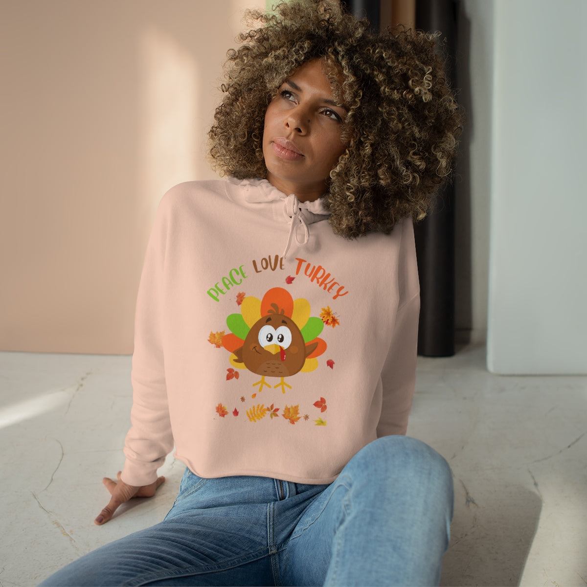 Peace Love Turkey Crop Hoodie