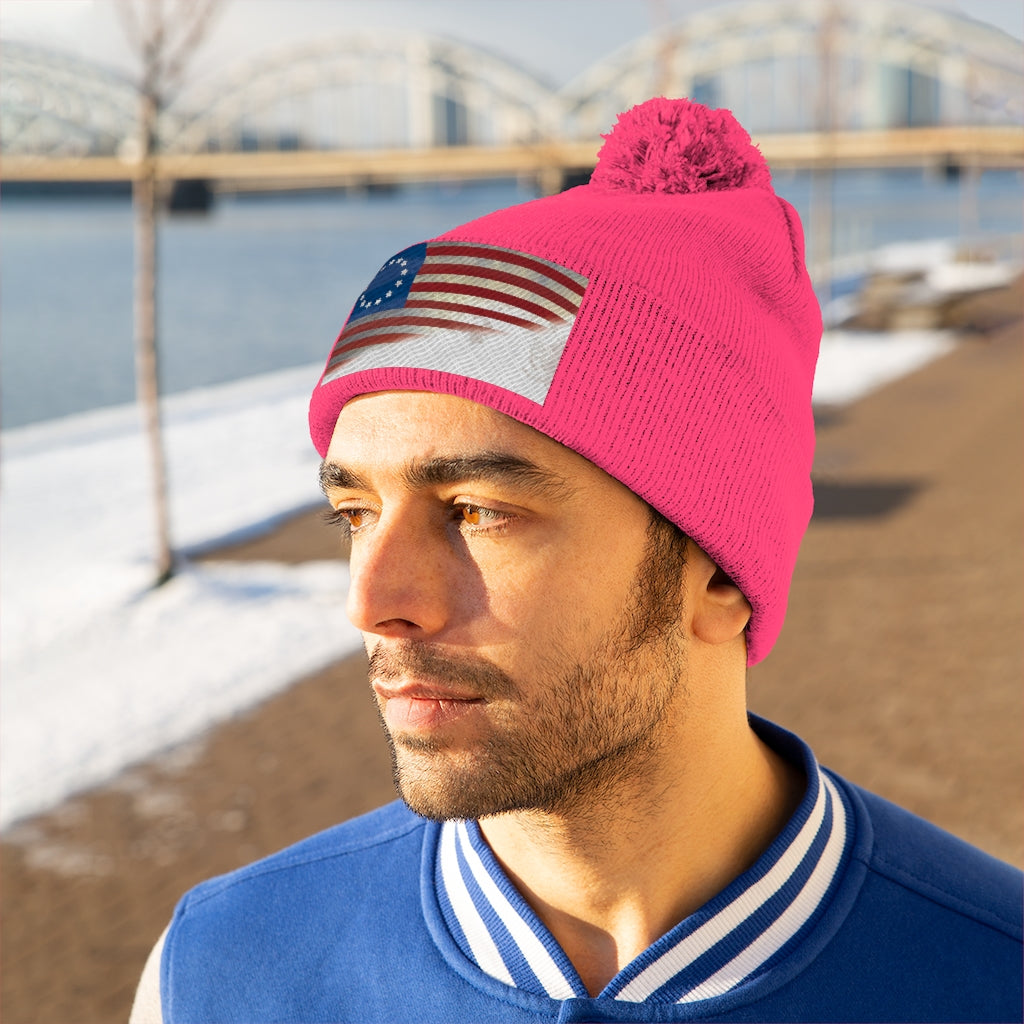 US Flag Pom Pom Beanie