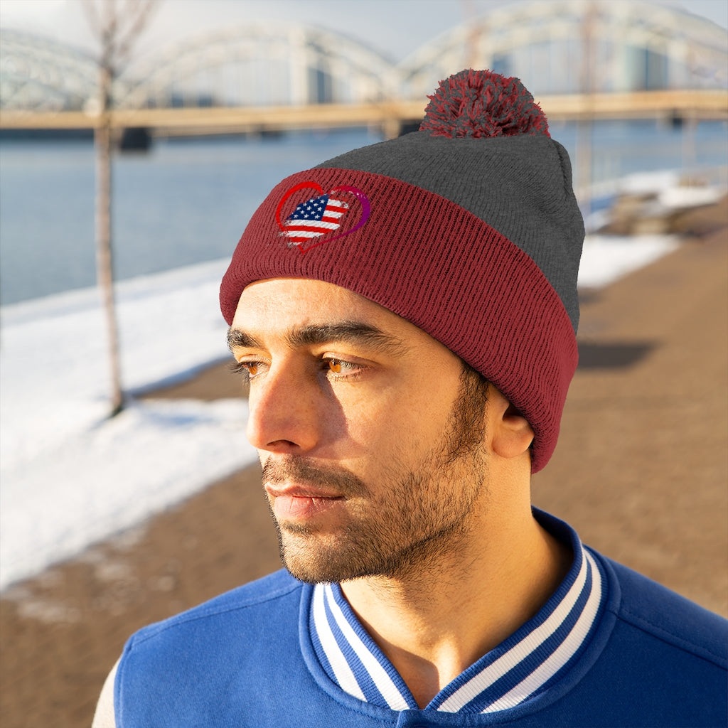 US Flag Pom Pom Beanie