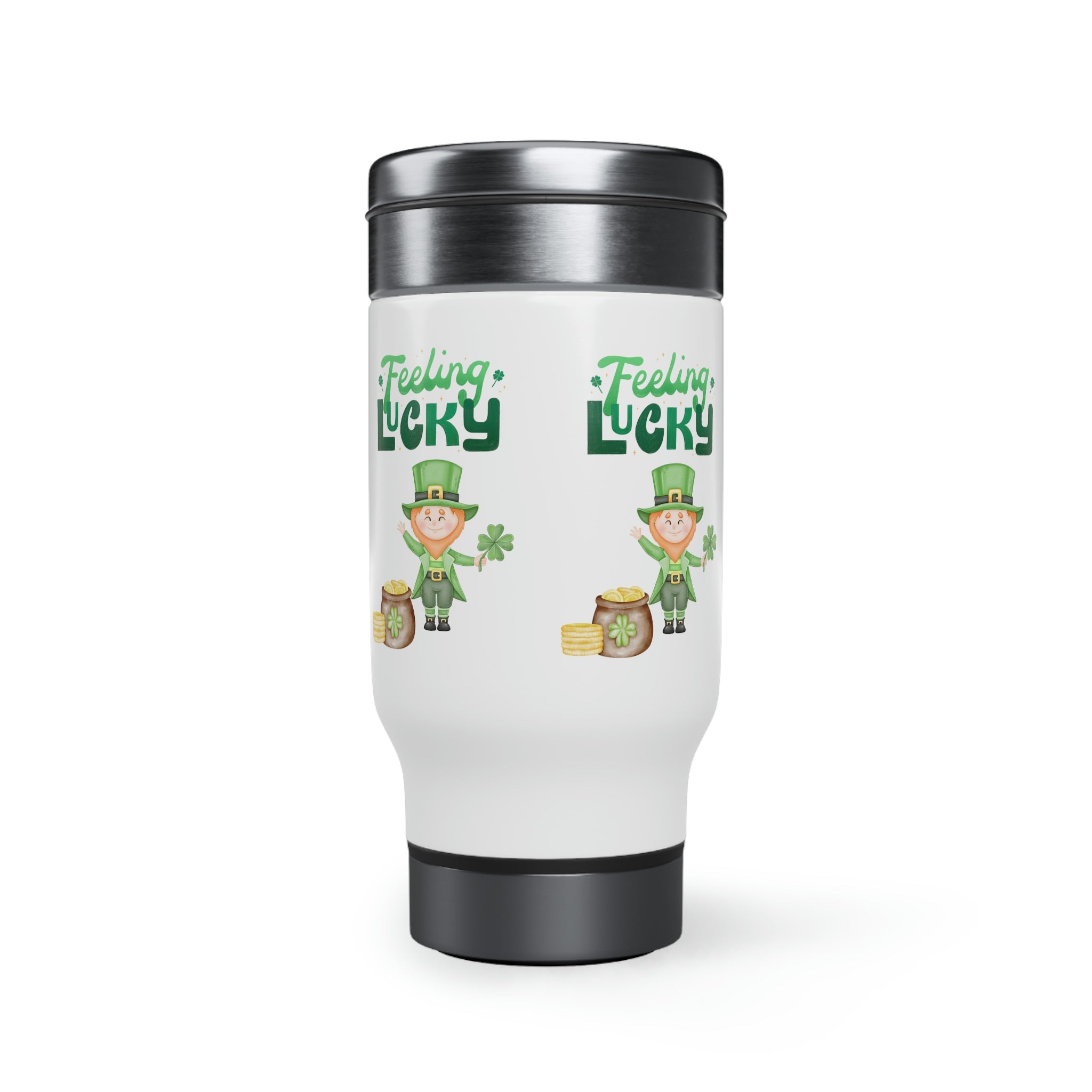 Feeling Lucky Stainless Steel Travel Mug with Handle, 14oz