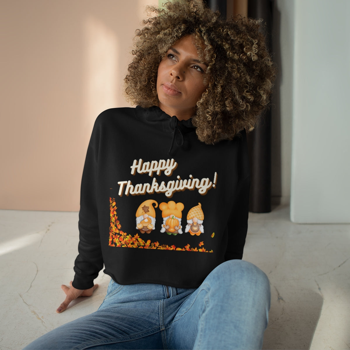 Happy Thanksgiving Gnome Crop Hoodie