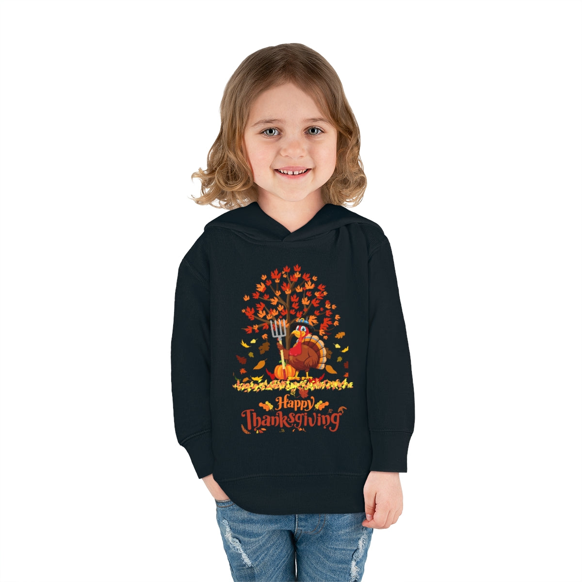 Happy Thanksgiving Turkey Pilgrim Toddler Pullover Fleece Hoodie