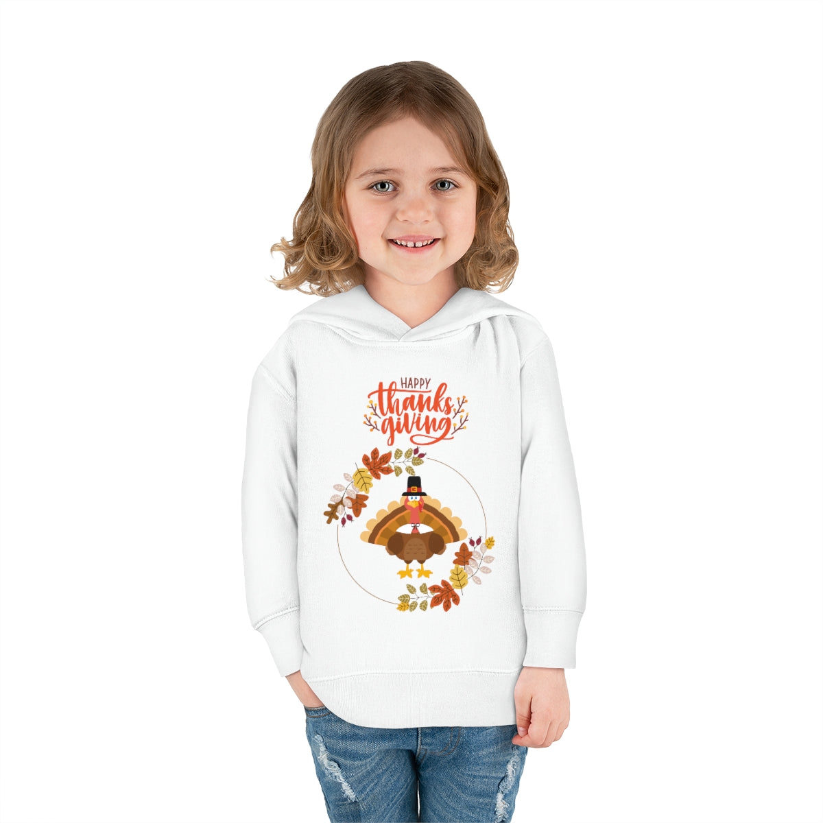 Happy Thanksgiving Pilgrim Turkey Toddler Pullover Fleece Hoodie