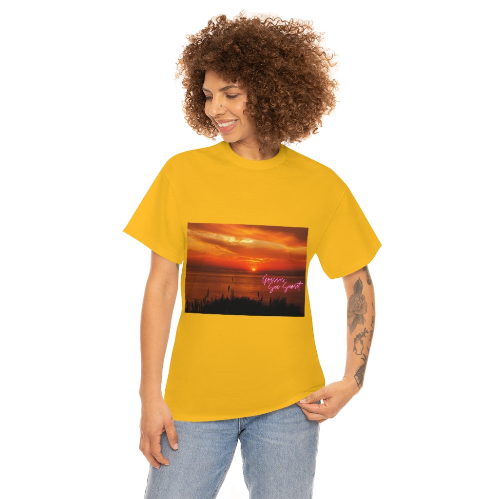 Grasses Sea Sunset Unisex Heavy Cotton Tee