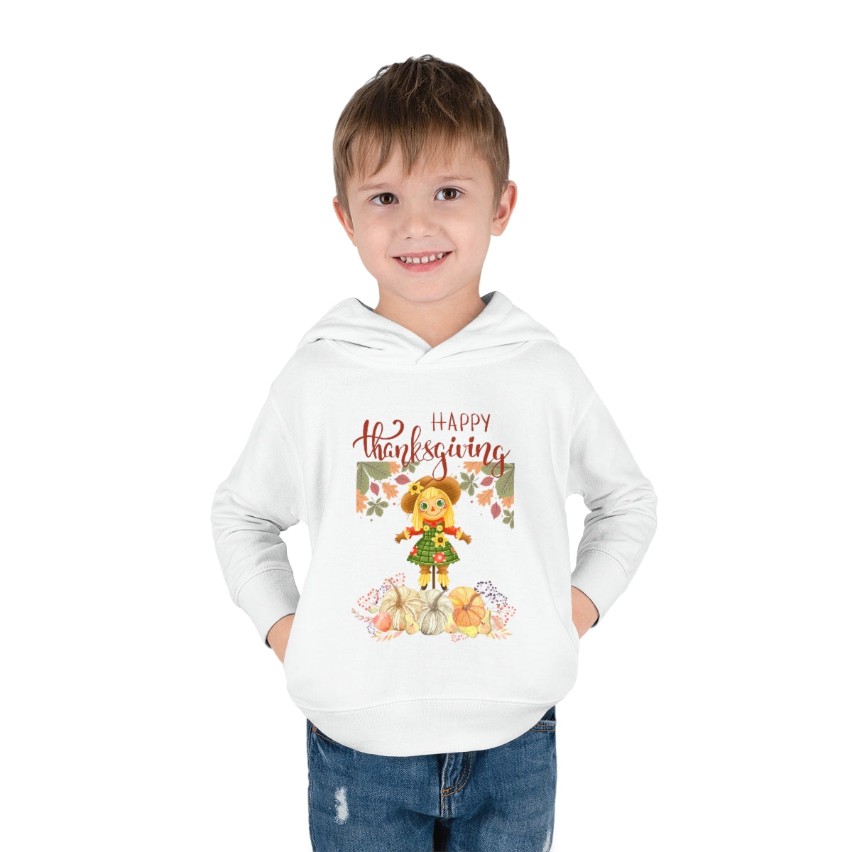 Scarecrow Happy Thanksgiving Toddler Pullover Fleece Hoodie