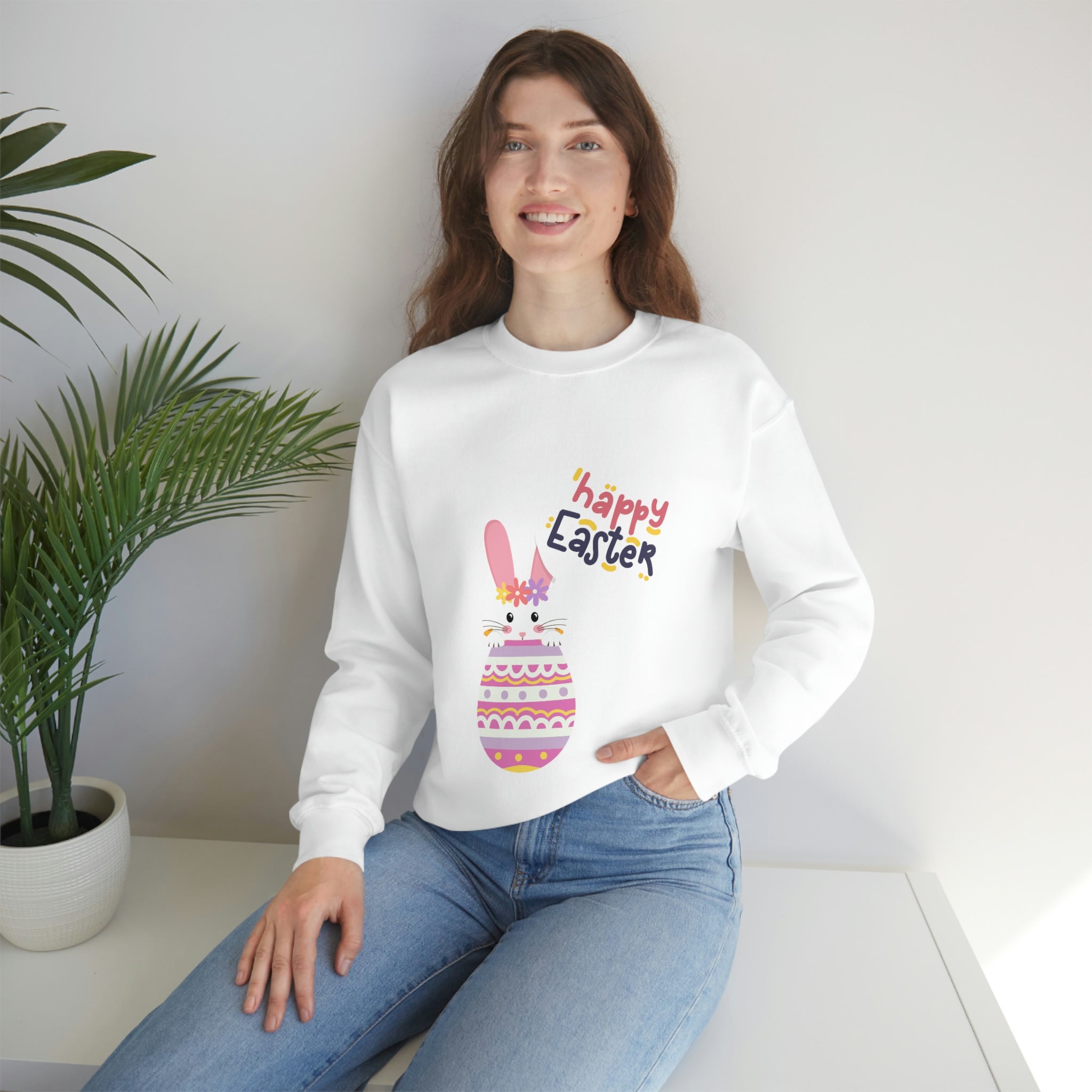 Happy Easter Day Bunny Unisex Heavy Blend™ Crewneck Sweatshirt