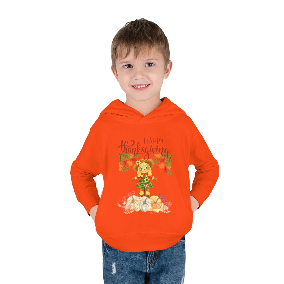 Scarecrow Happy Thanksgiving Toddler Pullover Fleece Hoodie