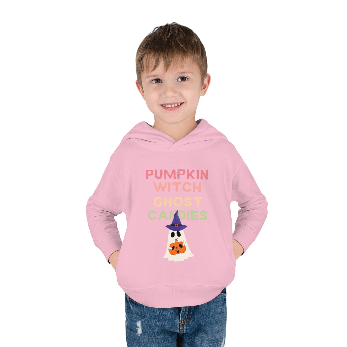 Pumpkin Witch Ghost Candies Toddler Pullover Fleece Hoodie