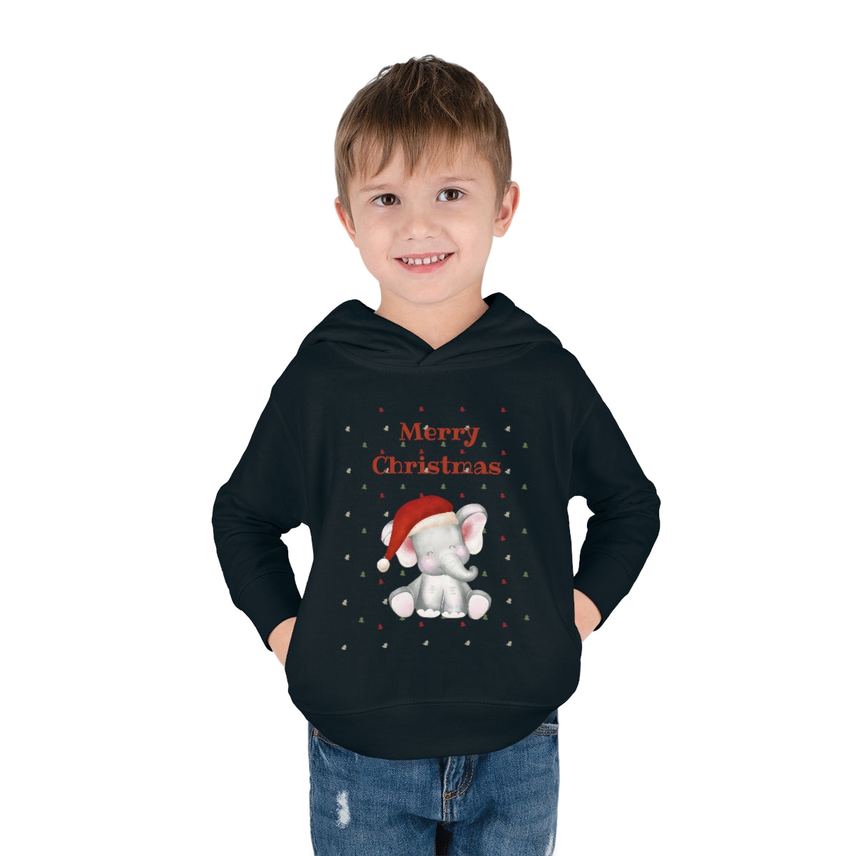 Cute Christmas Elephant Toddler Pullover Fleece Hoodie