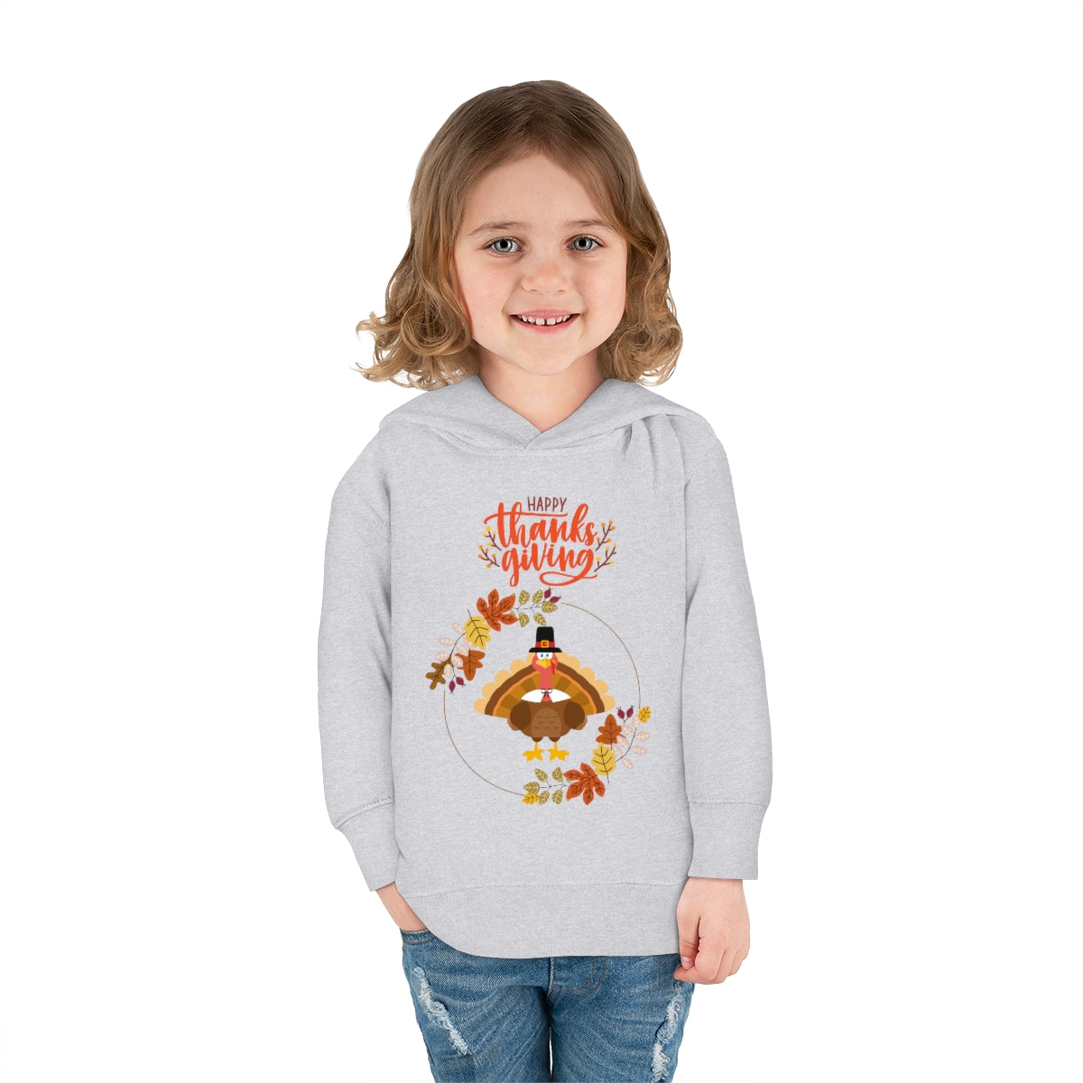 Happy Thanksgiving Pilgrim Turkey Toddler Pullover Fleece Hoodie