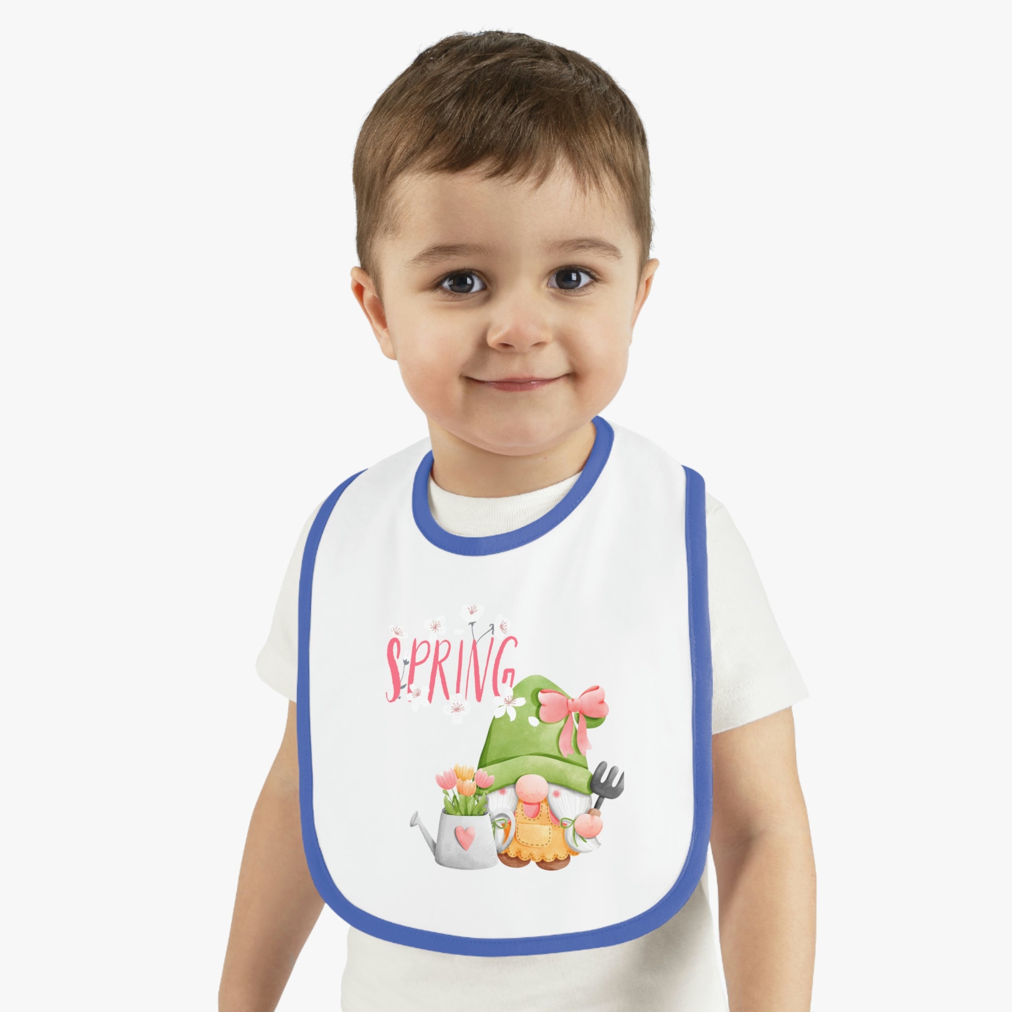 Gnome Happy Spring Baby Contrast Trim Jersey Bib