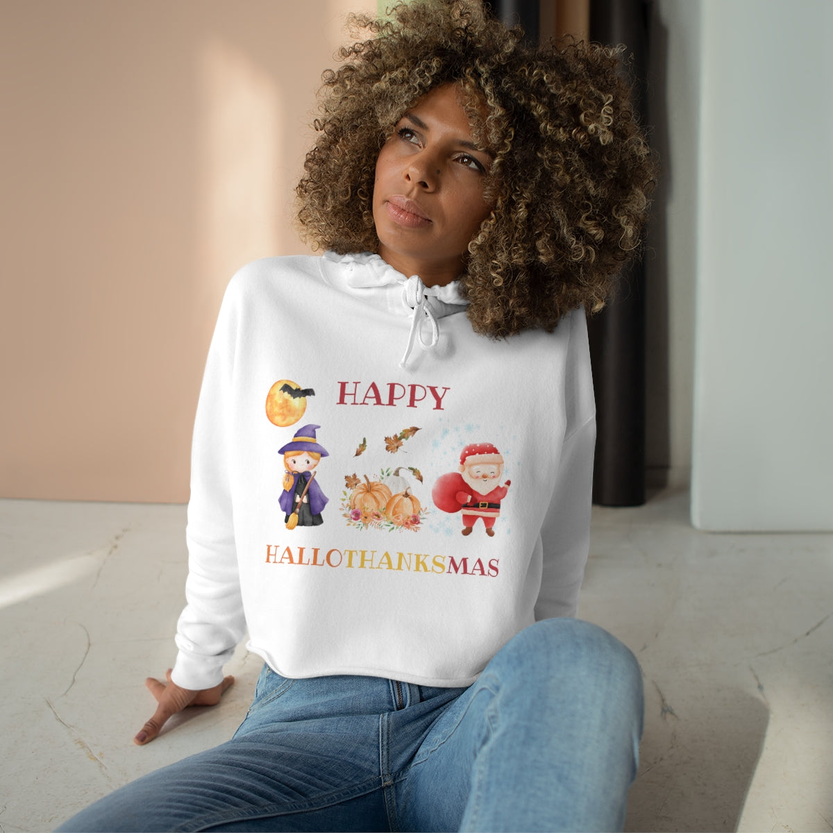 Happy Hallothanksmas Crop Hoodie
