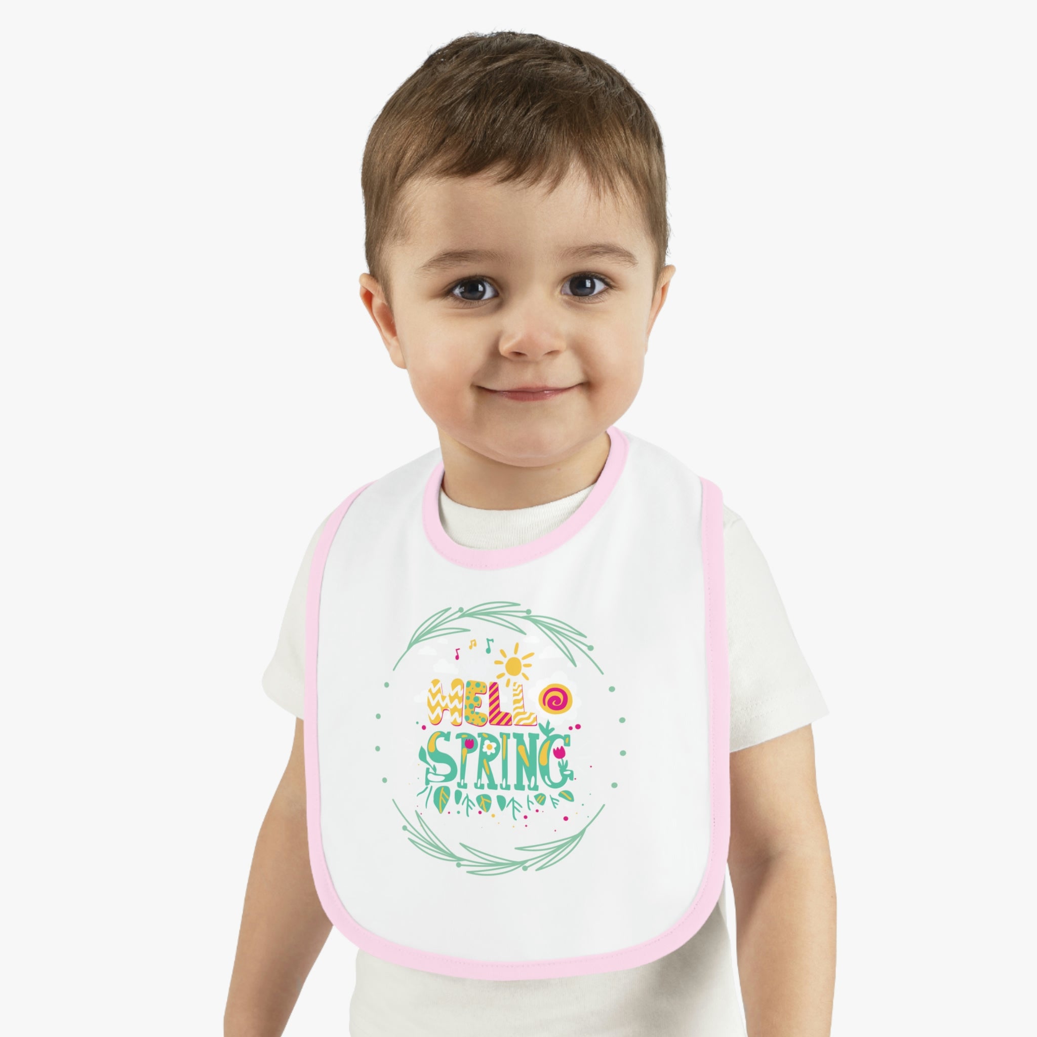 Hello Spring Baby Contrast Trim Jersey Bib