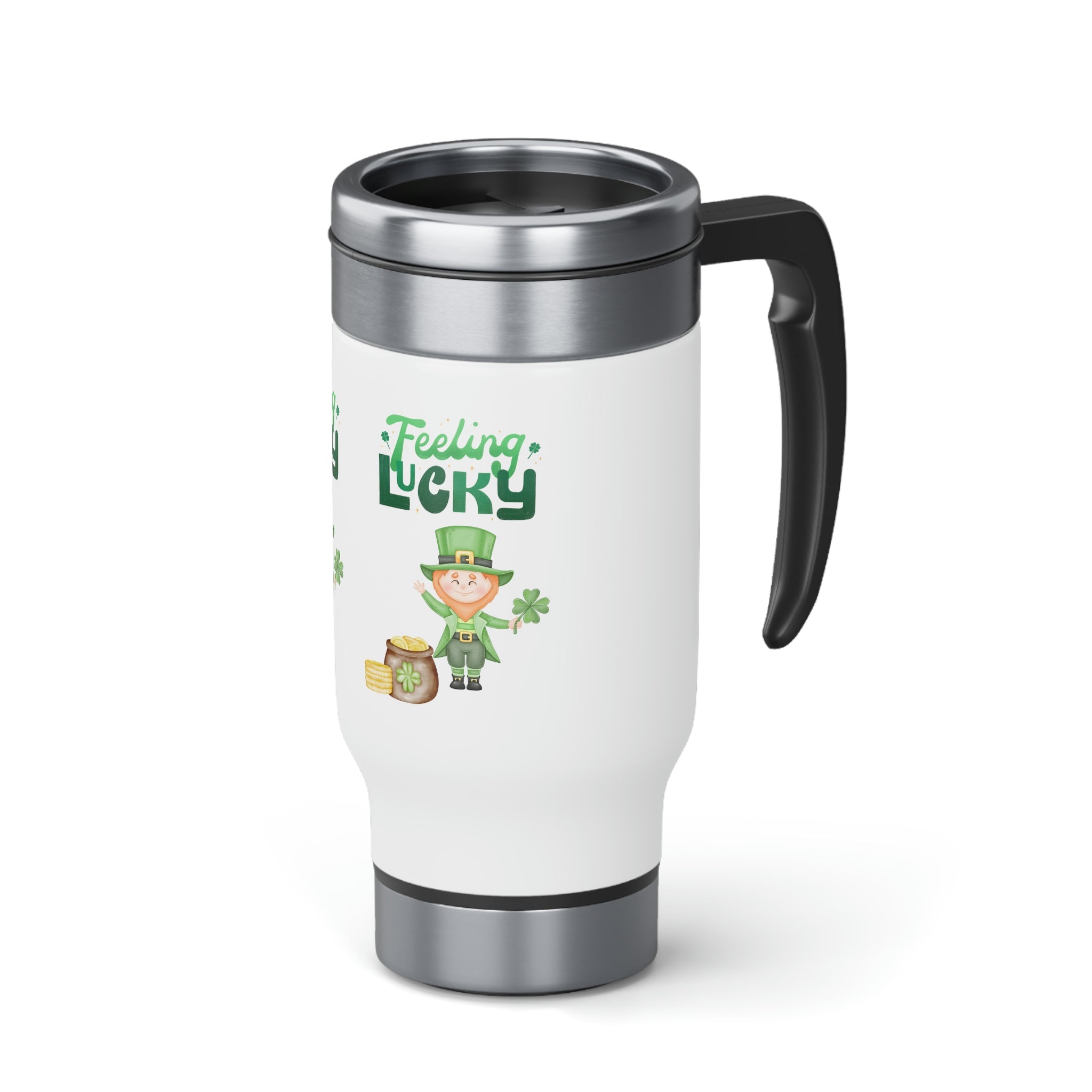 Feeling Lucky Stainless Steel Travel Mug with Handle, 14oz