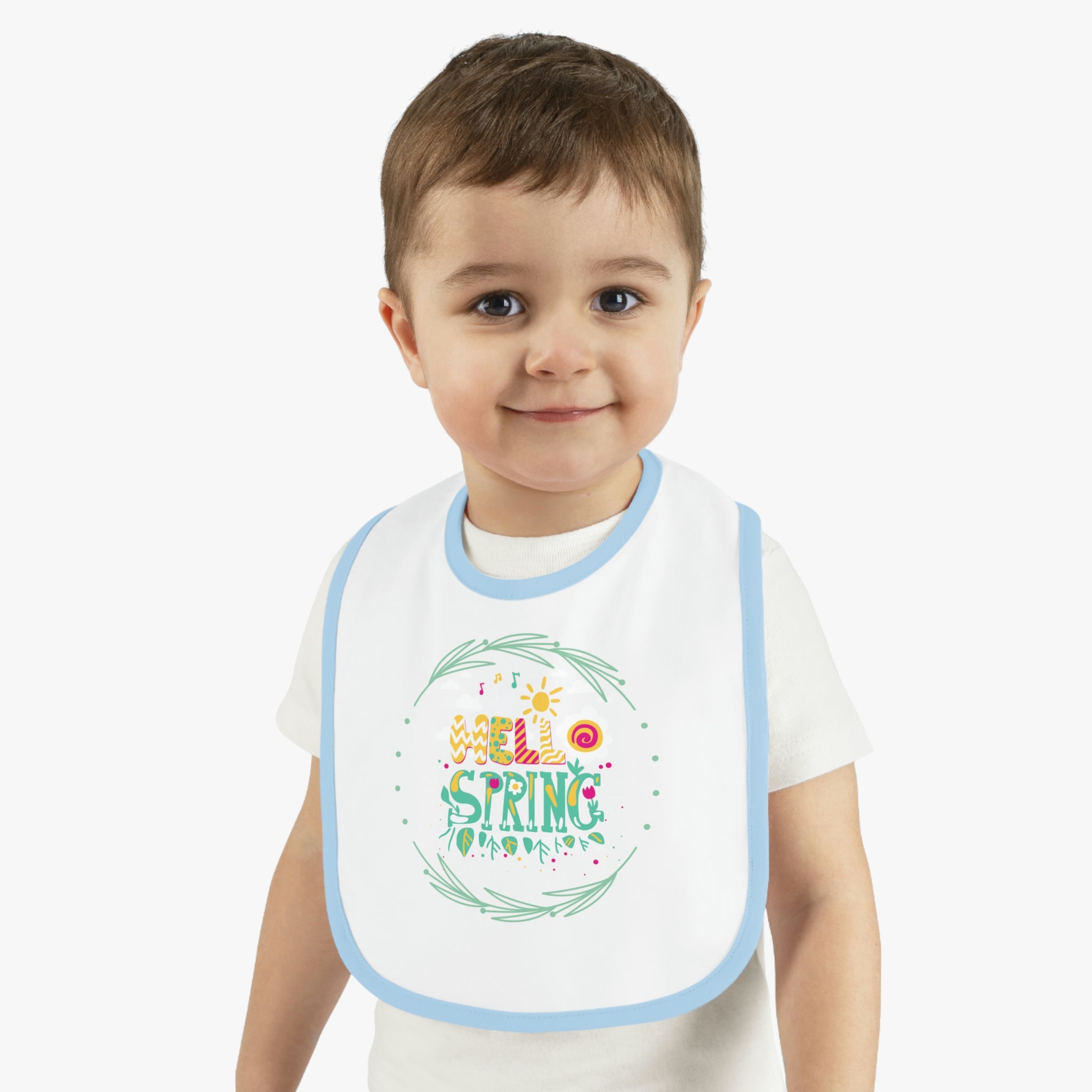 Hello Spring Baby Contrast Trim Jersey Bib