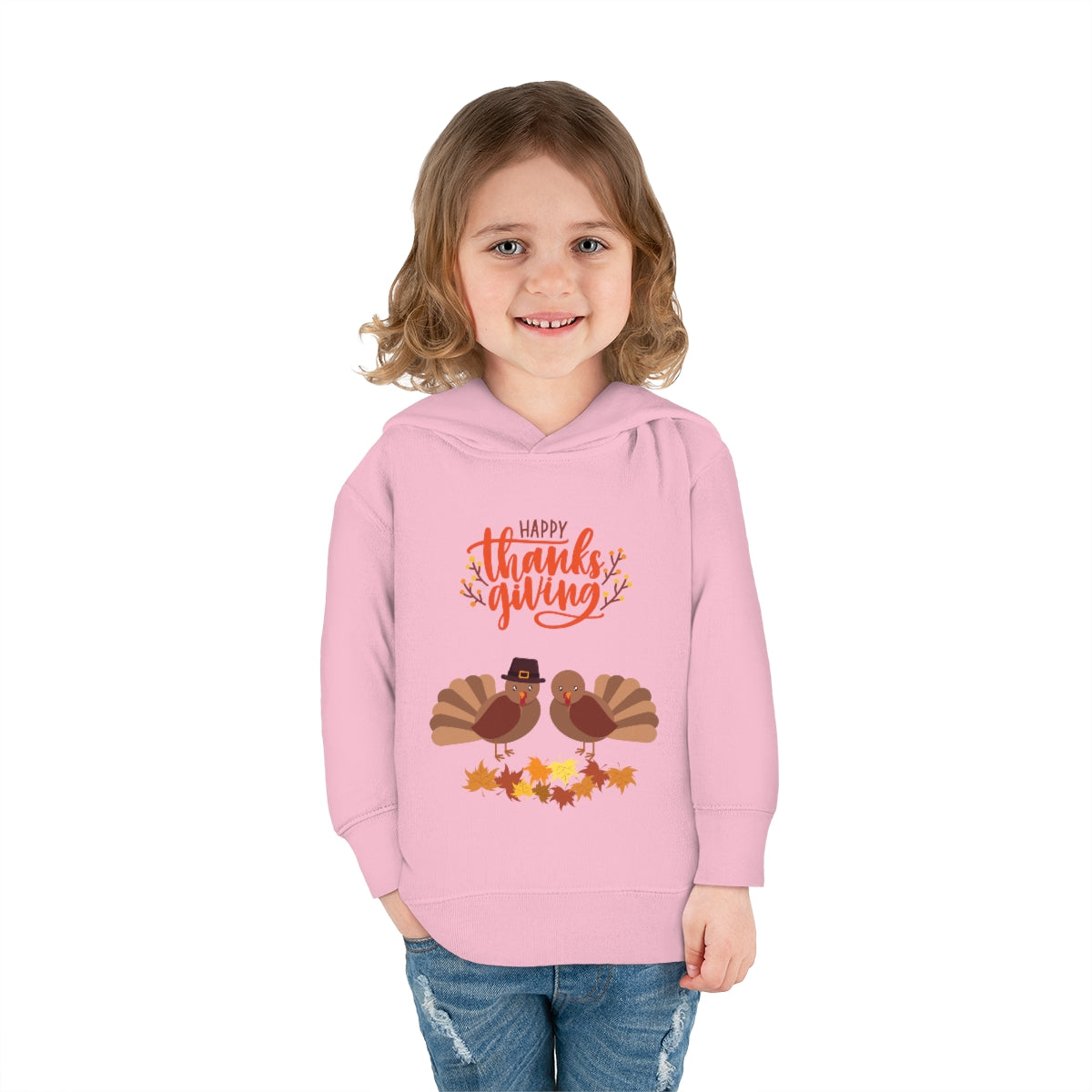 Cute Thanksgiving Turkey Pilgrim Toddler Pullover Fleece Hoodie