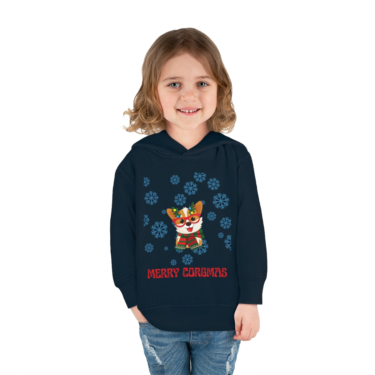 Merry Corgmas Toddler Pullover Fleece Hoodie