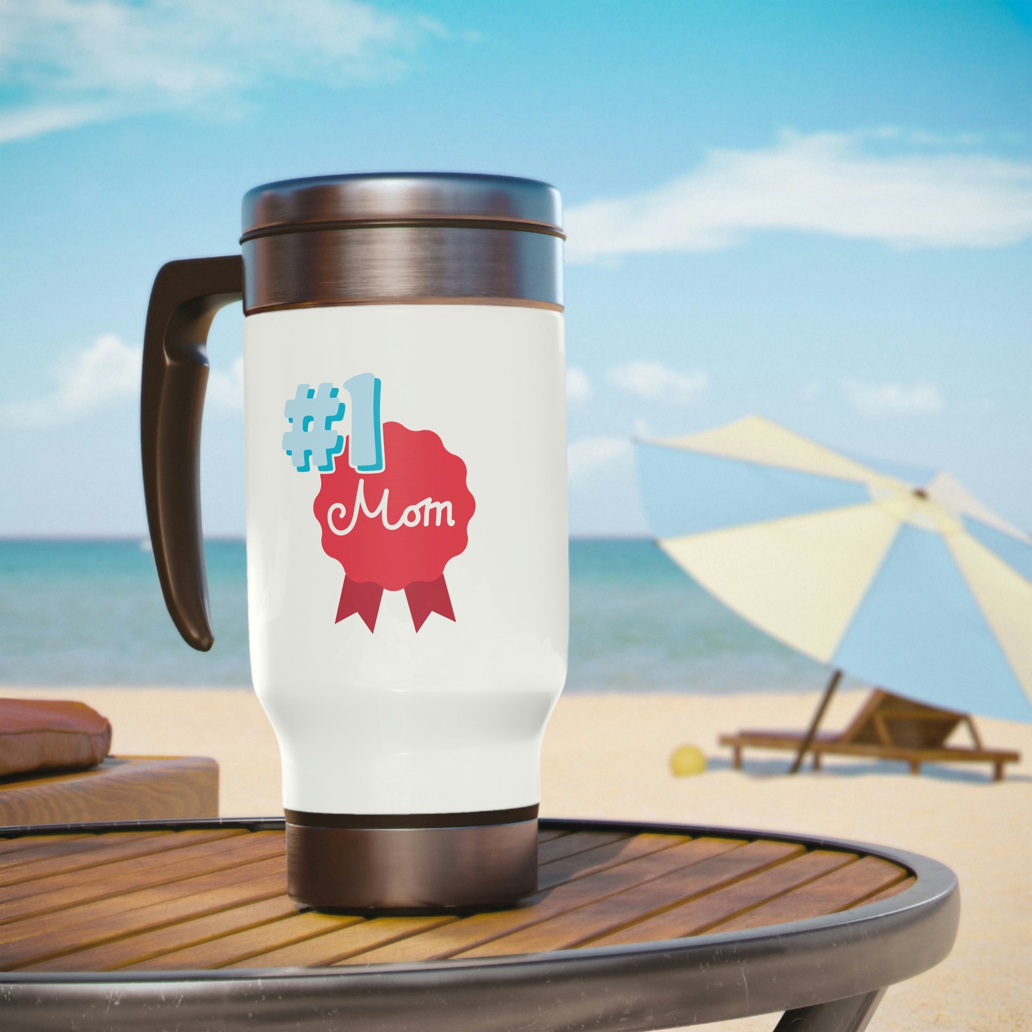 Mom You're No.1 Stainless Steel Travel Mug with Handle, 14oz