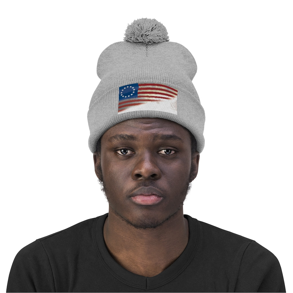 US Flag Pom Pom Beanie