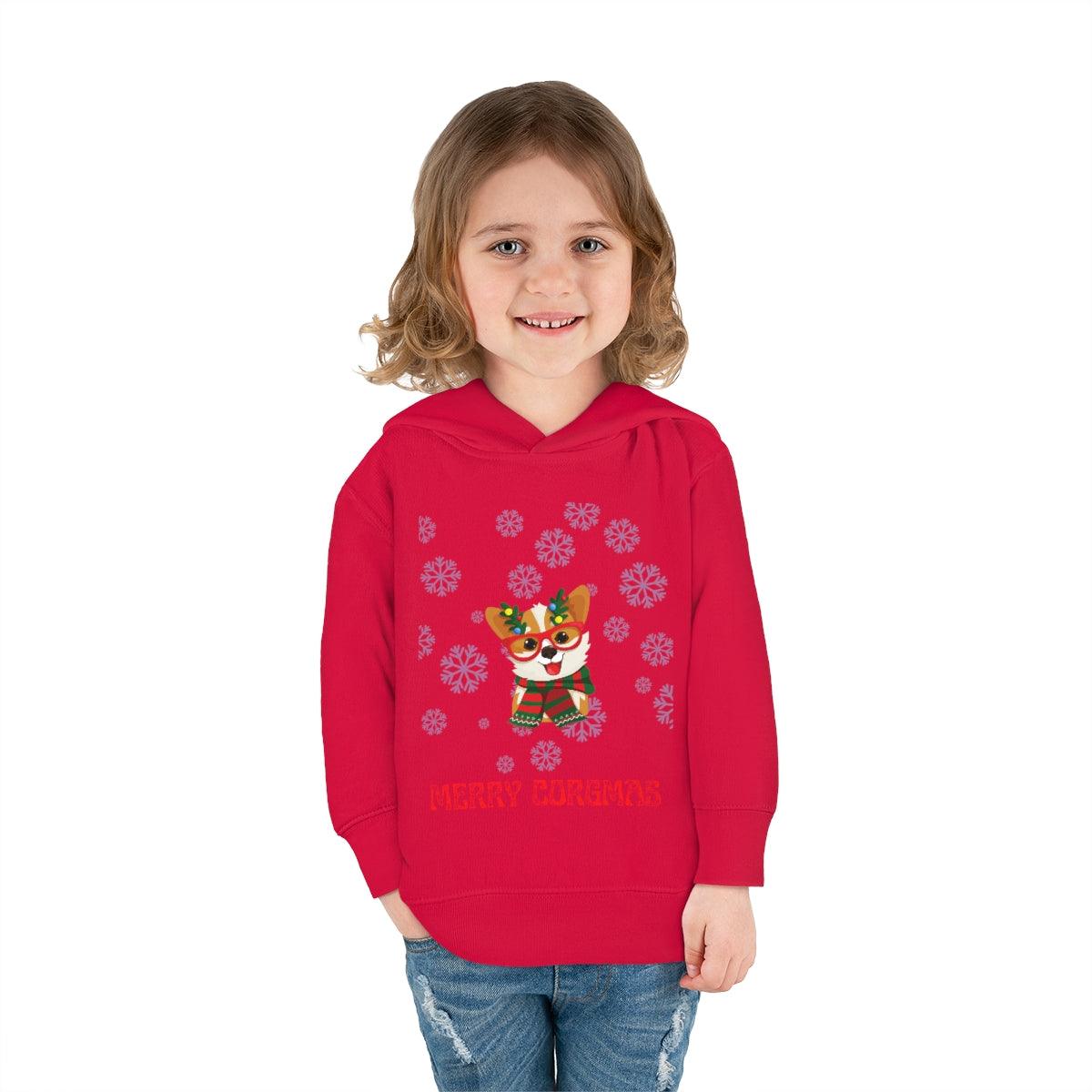 Merry Corgmas Toddler Pullover Fleece Hoodie
