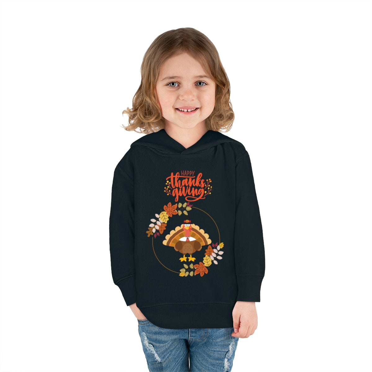 Happy Thanksgiving Pilgrim Turkey Toddler Pullover Fleece Hoodie