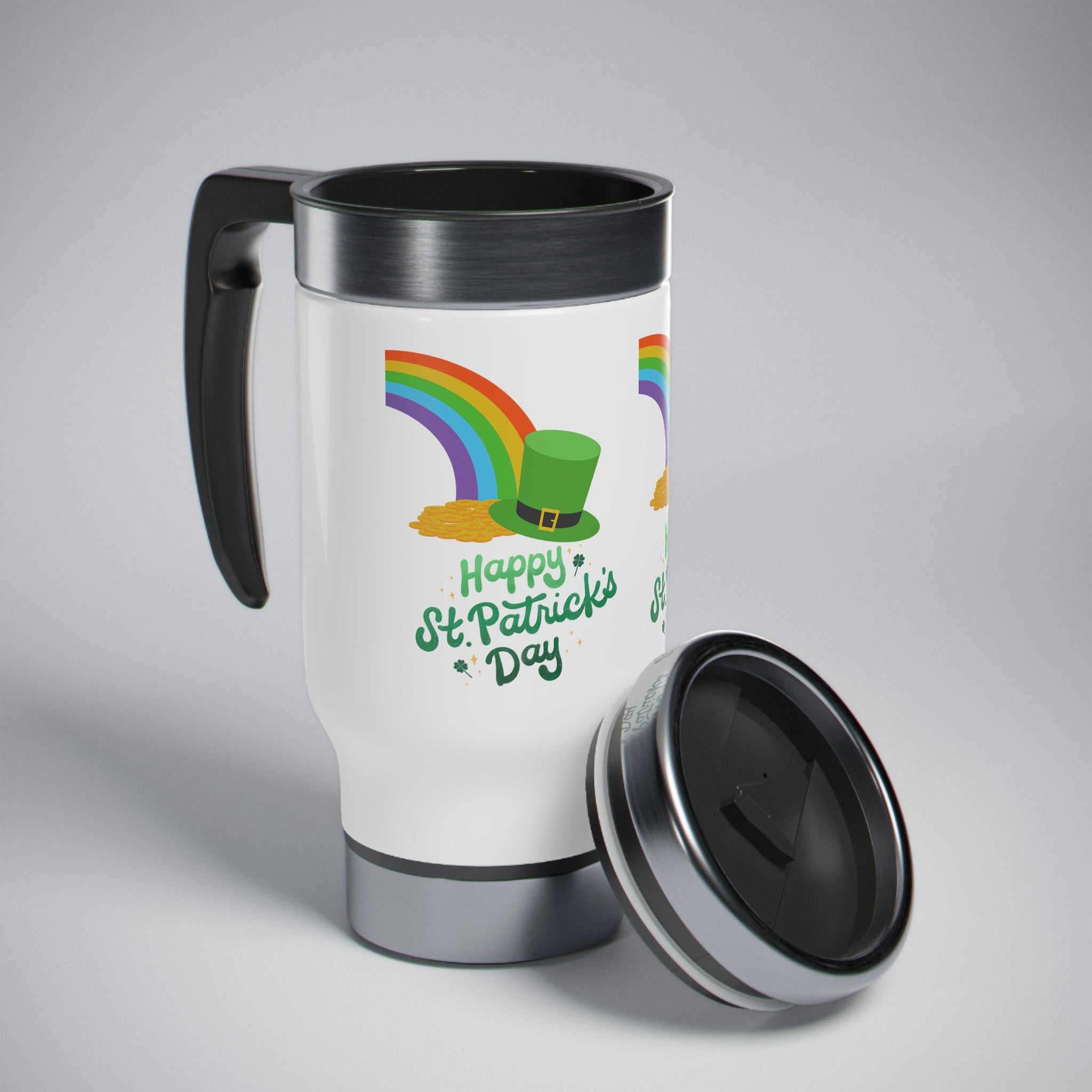 Happy Saint Patrick's Day Stainless Steel Travel Mug with Handle, 14oz