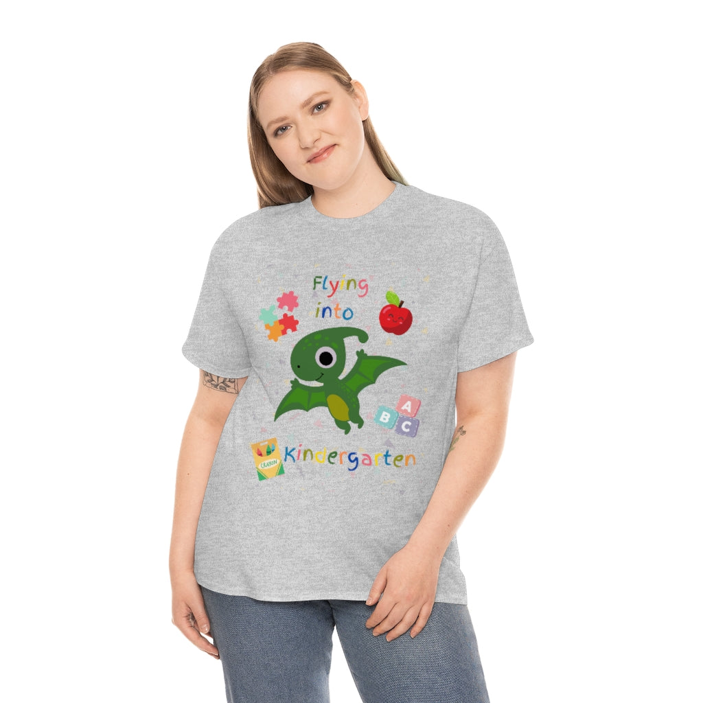 Flying Into Kindergarten Unisex Heavy Cotton Tee