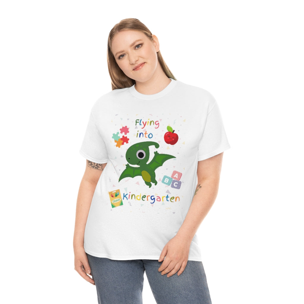 Flying Into Kindergarten Unisex Heavy Cotton Tee