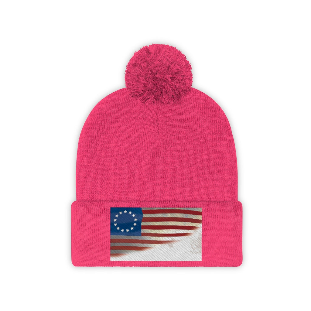 US Flag Pom Pom Beanie