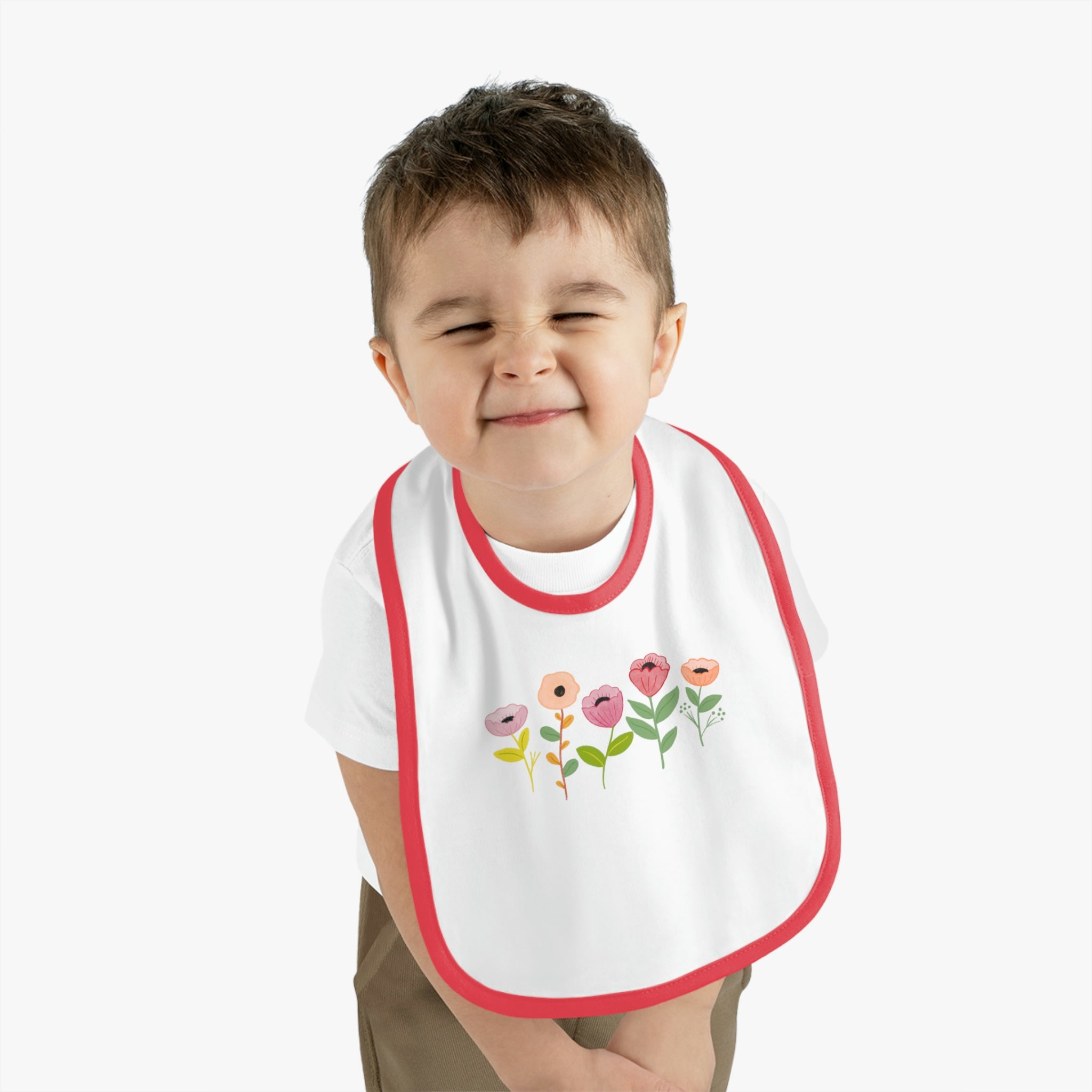 Spring Flowers Baby Contrast Trim Jersey Bib