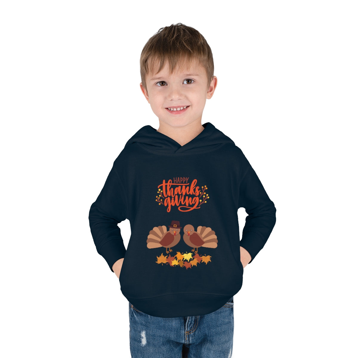 Cute Thanksgiving Turkey Pilgrim Toddler Pullover Fleece Hoodie