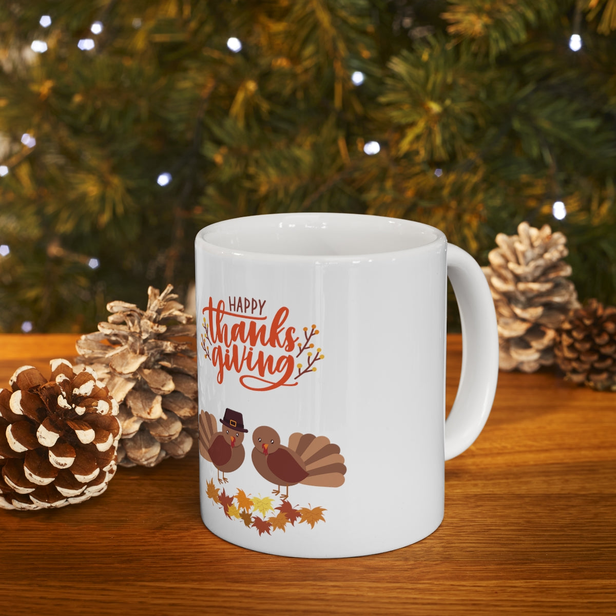 Cute Thanksgiving Turkey Pilgrims Ceramic Mug 11oz